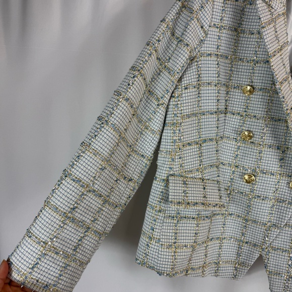 Rachel Zoe tweed blazer size: XL white and blue color With Gold Button - Picture 6 of 13
